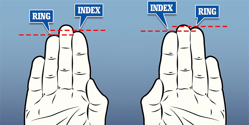 Det första fingret på en kvinnlig hand är vanligtvis längre än det tredje. Hos män är det oftast åt andra hållet…